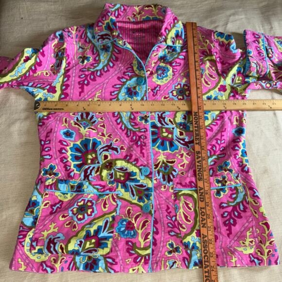 Nick & Nora Women’s Pajama Set Small Pink Paisley Button Front Top Pants Cotton - Picture 6 of 11